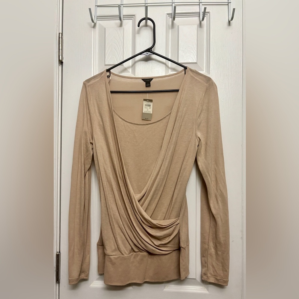 Ann Taylor Beige Drape Front Blouse | Long Sleeve Work Top | NWT